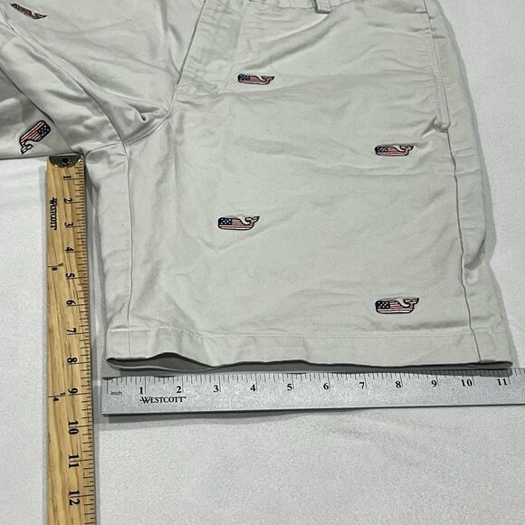 Vineyard Vines Ivory Stone Golf Shorts USA Flag Whales Embroidery Size 32 - Picture 8 of 8